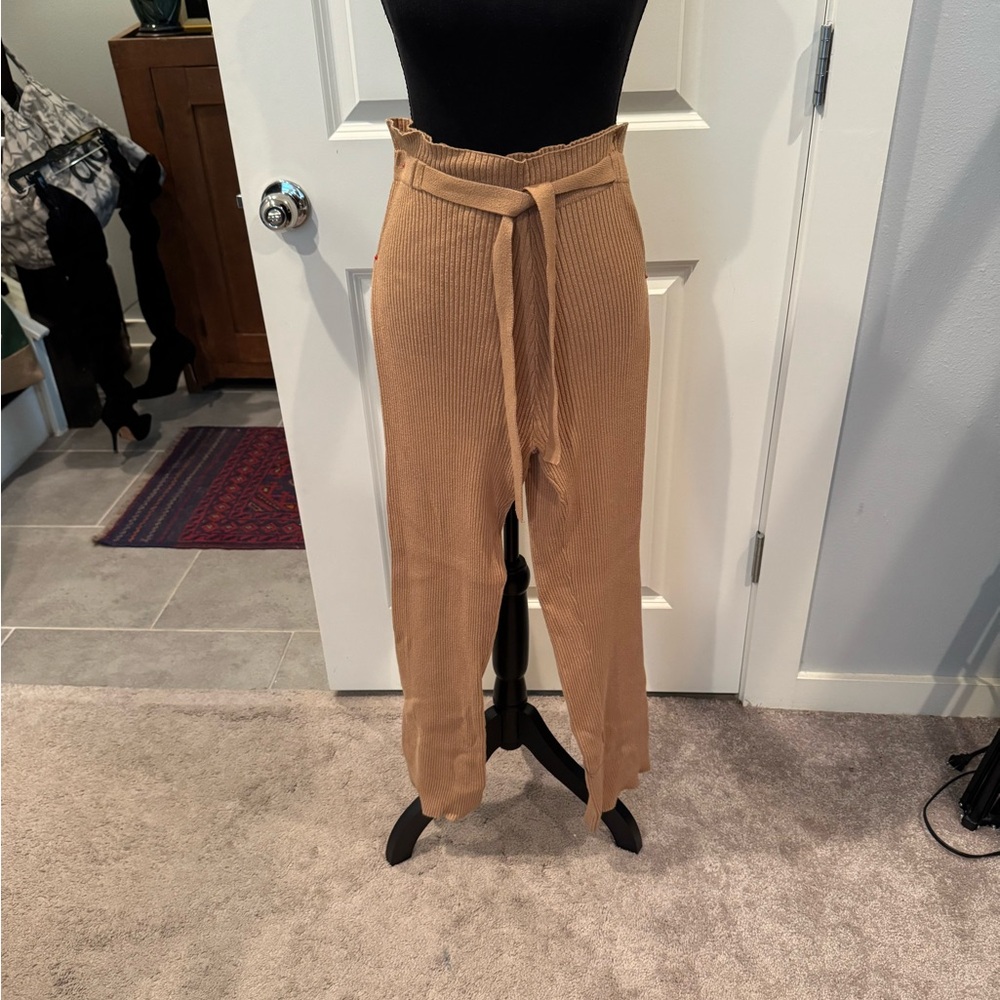 LPA Tan High-Waisted Wide-Leg Trousers